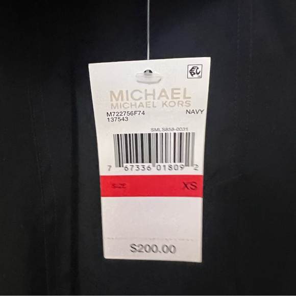 MICHEAL KORS Navy Blue Double-Breasted Rain Coat with Gold Accents - Picture 6 of 6